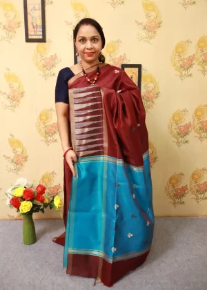 Traditional Wine Red Saree | Handwoven Art Silk Grace