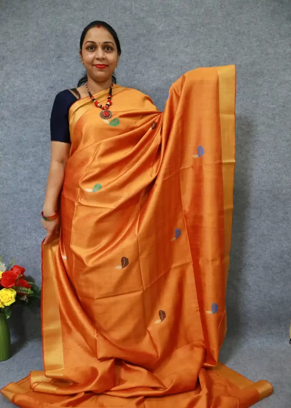 Elegant Orange Saree | Handwoven Shine for Celebrations - Image 2