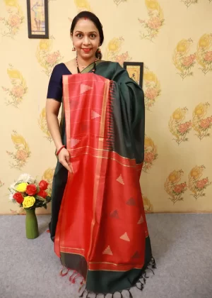 Handcrafted Dark Moss Green Art Silk Saree | Timeless Charm