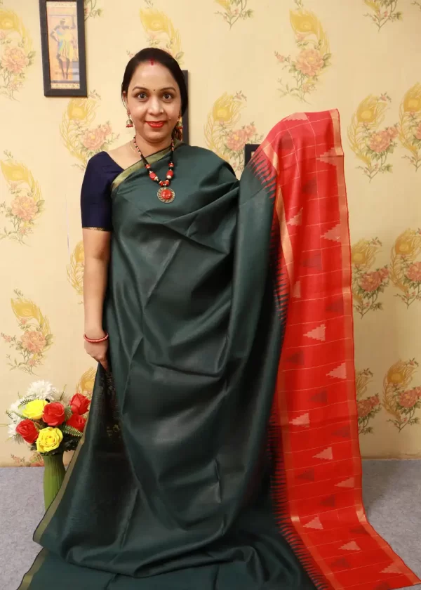 Handcrafted Dark Moss Green Art Silk Saree | Timeless Charm - Image 2