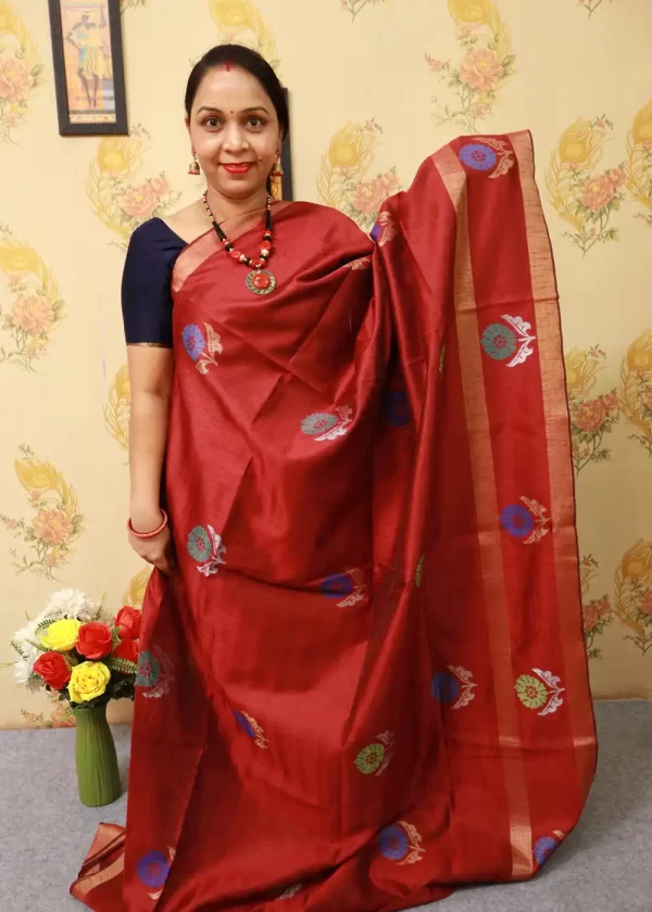 Handwoven Red Art Silk Saree | Bold Traditional Elegance - Image 2